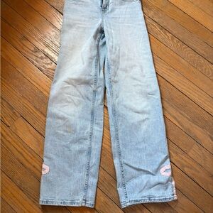 Abercrombie Kids High Rise Wide Leg Light Blue Jeans with Bow Detail
